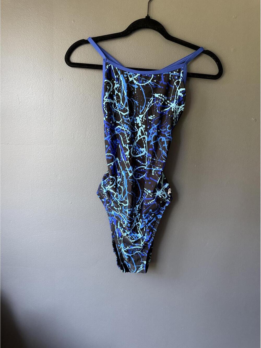 Dolphin Black Blue Splatter Print One-Piece Swimsuit Size 38